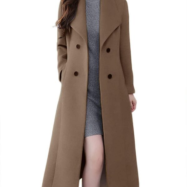 Women's Chic Shawl Collar Work Double Breasted Maxi Long Wool Pea Coat