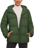 Women's Down Jacket with Hood Lightweight Thermal Quilted Coat with Pockets Zip-up Winter Warm Puffer Jacket