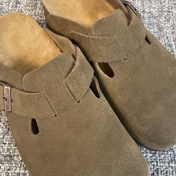 Unbranded Suede Leather Clog Slippers Cowhide Footbed EVA Sole Sand Beige Green 35–40