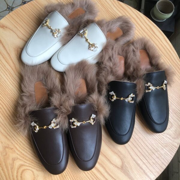Fur Lined Leather Slippers Black Brown Shearling Loafers 35–40