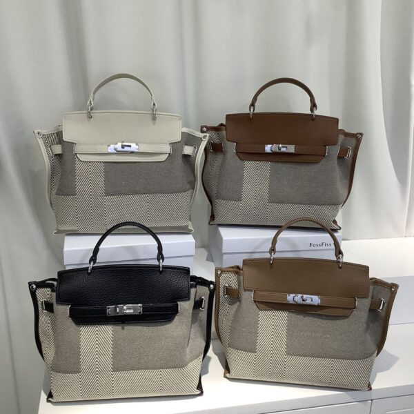 Plaid Canvas Leather Trim Cabas Tote – Style 816-1501 – Multi-Color Options