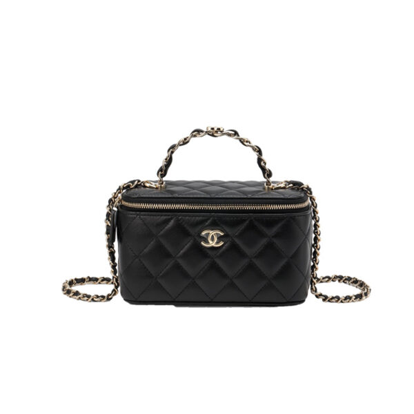 CHANEL 23K Logo Handle Lambskin Box Makeup Bag