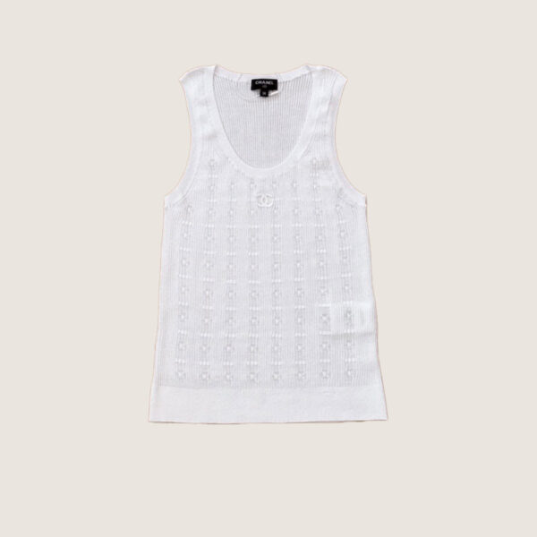 CHANEL 24B Openwork Embroidered Knit Vest