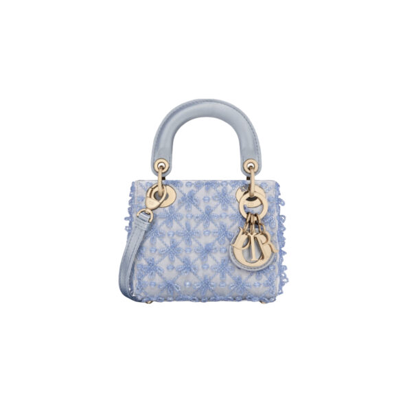 DIOR Lady Dior Mirco Ice Crystal Blue Embroidered Beaded  Bag