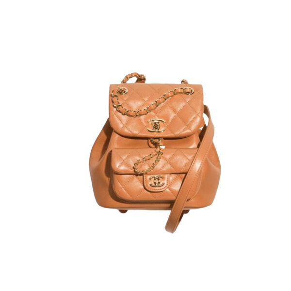 CHANEL 24P Duma Drawstring Backpack One Pocket Grained Shiny Calfskin