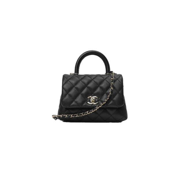CHANEL 24A Flap Bag with Top COCO MINI Handle Grained Calfskin