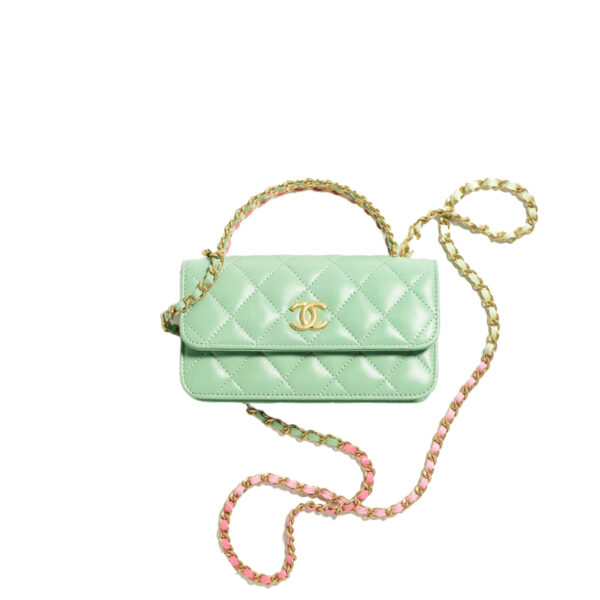 CHANEL Quilted Lambskin Flap Bag with Perforated Metal Letter Handle and Leather-Interwoven Chain