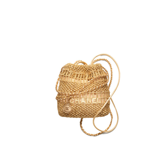 CHANEL 22 Mini Handbag Metallic Calfskin Macrame & Gold-Tone Metal Gold