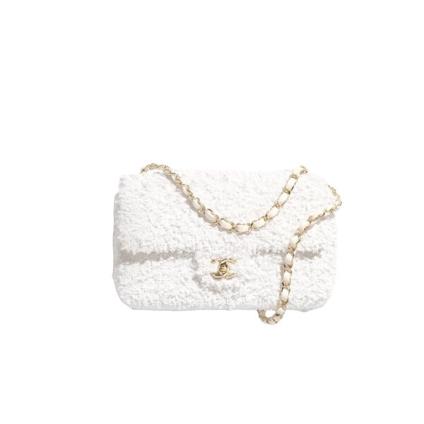 CHANEL Evening Bag Fringed Sequins & Gold-Tone Metal White