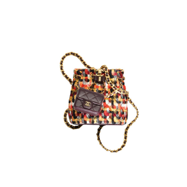 CHANEL 23A Quilted Chain Backpack in Wool Tweed