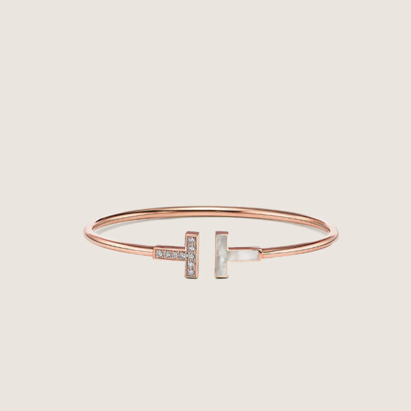 Tiffany Double T Narrow Wire Bracelet With Diamond and MOP