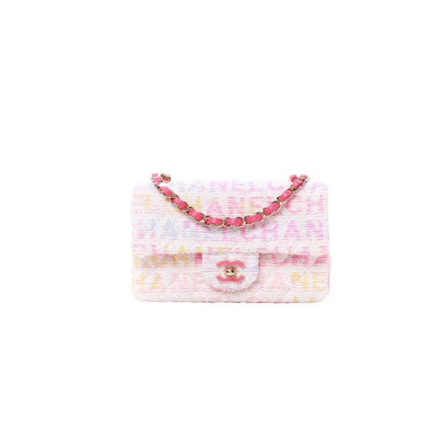 CHANEL Tweed Quilted Mini Rectangular Flap Pink Multicolor