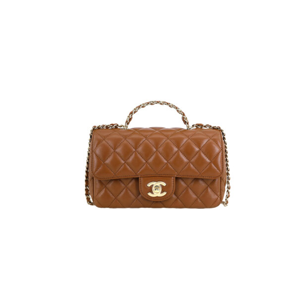 CHANEL Lambskin Quilted Crystal Top Handle Rectangular Flap