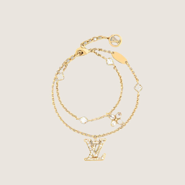 LV Logo Charm Metal Faux Crystal Couple Bracelet