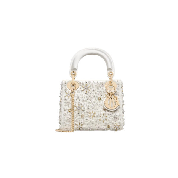 DIOR MINI Lady Embroidered Snowflake embroidery with beads in Calfskin