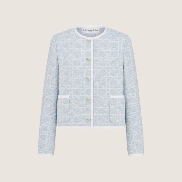 DIOR Macrocannage Cropped Jacket Sky Blue Cotton-Blend Tweed